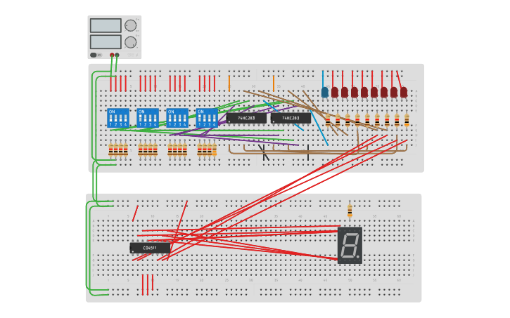 Circuit design SUMADOR DE 8 BITS - Tinkercad