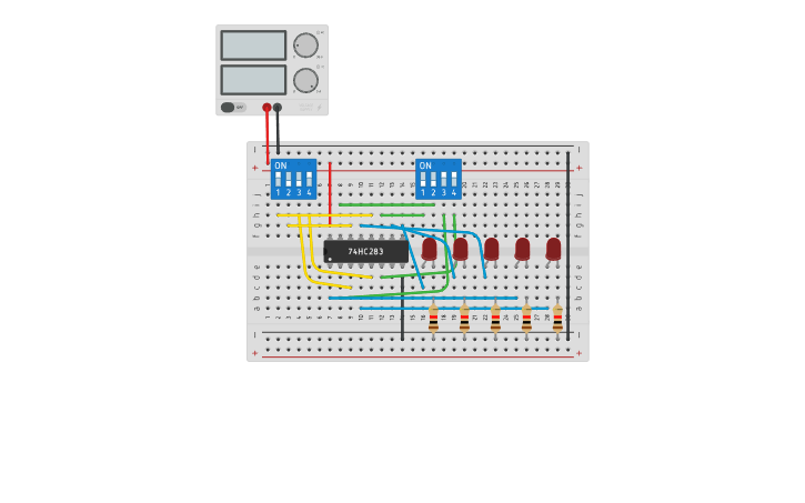 Circuit design 4 BIT ADDER 74283 - Tinkercad