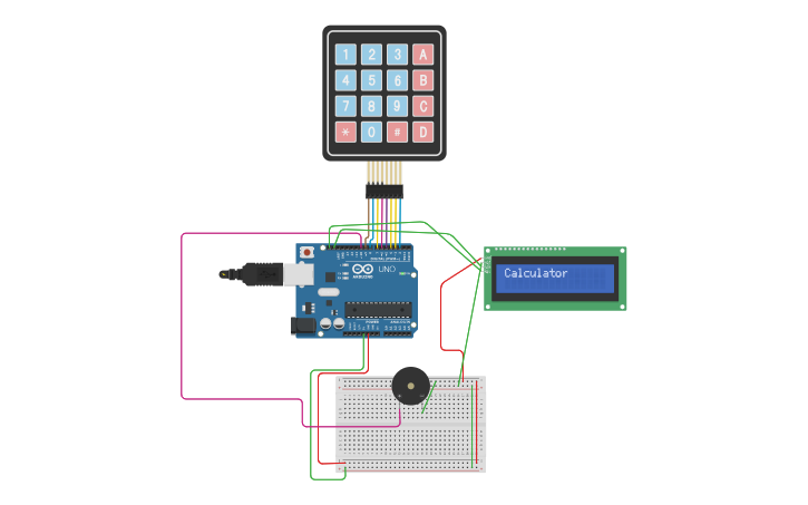 Circuit design Copy of Calculator + and * - Tinkercad