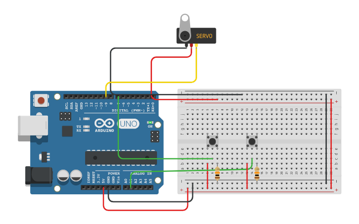 Circuit design Push Button Servo - Tinkercad
