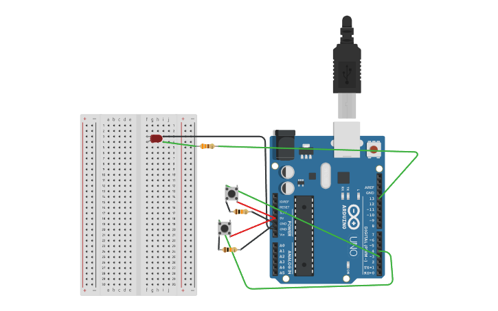 Circuit design SW1 aan SW2 uit - Tinkercad