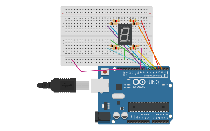 Circuit design Contador ascendente - Tinkercad