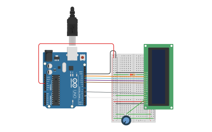 Circuit design MostrarHora en Pantalla LCD - Tinkercad