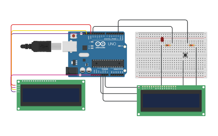 Circuit design LCD ekran Arduino LED - Tinkercad