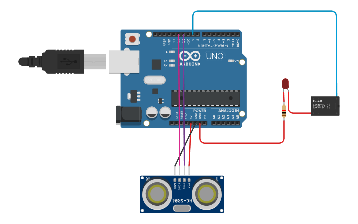 Circuit design LED With Relay using Arduino UNO R3 - Tinkercad