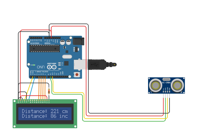 Circuit design Arduino Ultrasonic distance sensor - Tinkercad