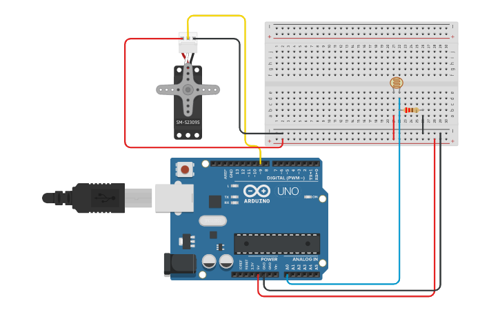 Circuit design Castillo_PeTa 2.1 Servo Motor with LDR - Tinkercad
