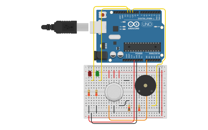Circuit design Gas Detection - Tinkercad