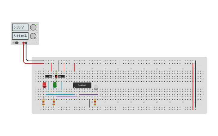 Circuit design A2.1 XOR 7486 | Tinkercad