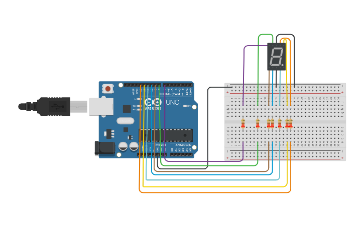 Circuit design 7 Segment Display - Tinkercad