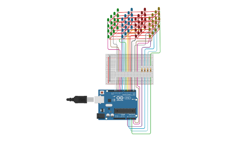 Circuit design Kostka LED 4x4x4 - Tinkercad
