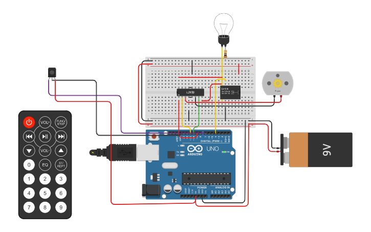 Circuit design Relay Module Control DC MOTOR and Bulb With IR Remote ...