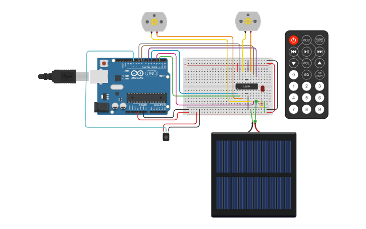 Circuit design Arduino RC Robot + Solar cell - Tinkercad