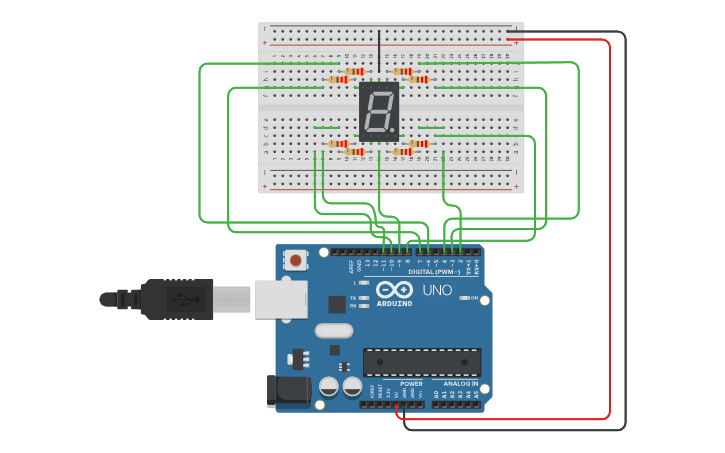 Circuit design Display 7 Segmentos Microprocesador - Tinkercad