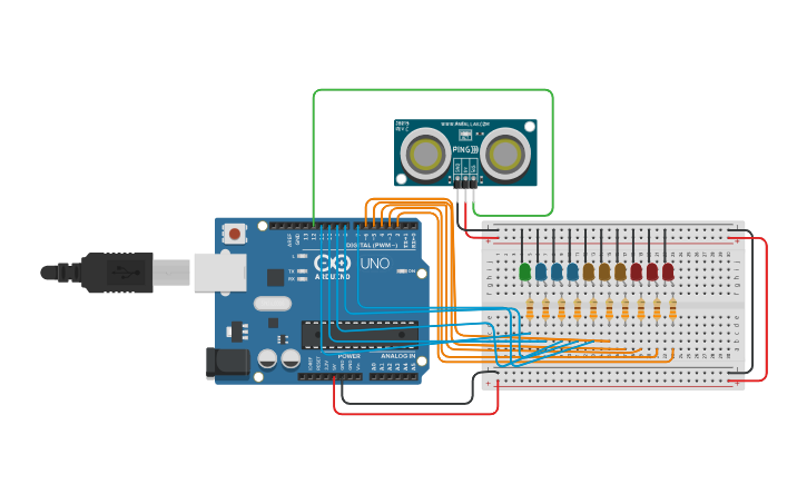 Circuit design Distance Sensor - Tinkercad