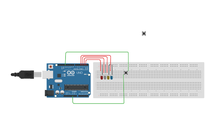Circuit design Button&Leds | Tinkercad