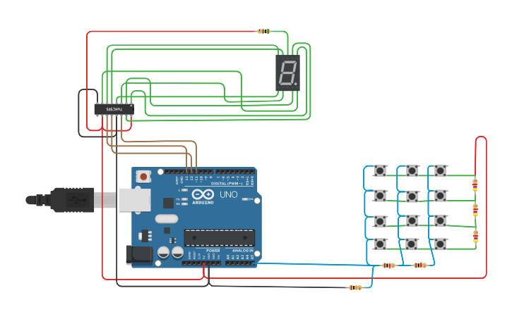 Circuit design 74595 7 Segment Arduino and Switch Matrix resistor ...