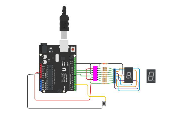 Circuit design Copy of №5 (Using 74HC595) 7 Segment Display | Tinkercad