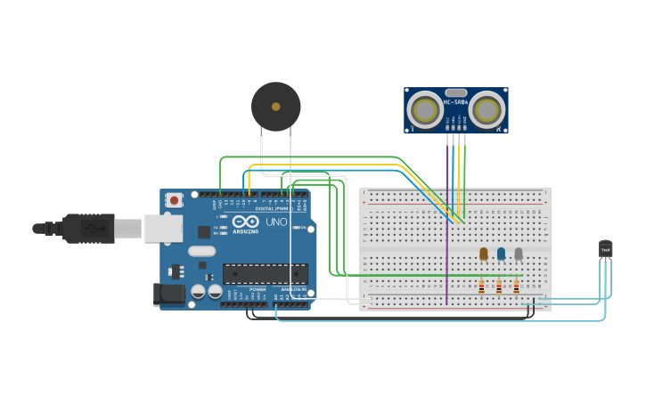 Circuit design water level and temperature monitoring system - Tinkercad
