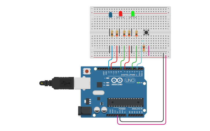 Circuit design RGB Traffic Lights (With Pedestrian Light) | Tinkercad
