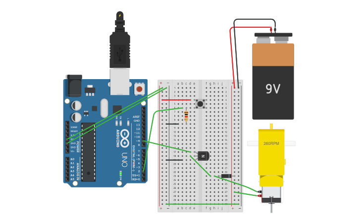 Circuit design Exercise 9. Motorized Pinwheel. - Tinkercad
