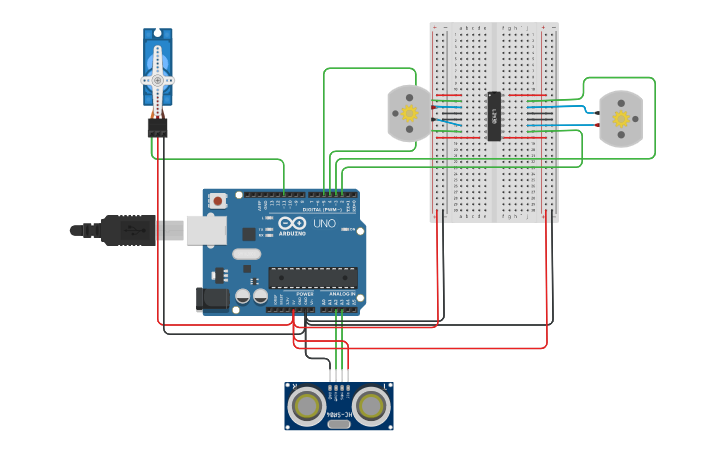 Circuit Design Robot Car With Ultrasonic Sensor - Tinkercad