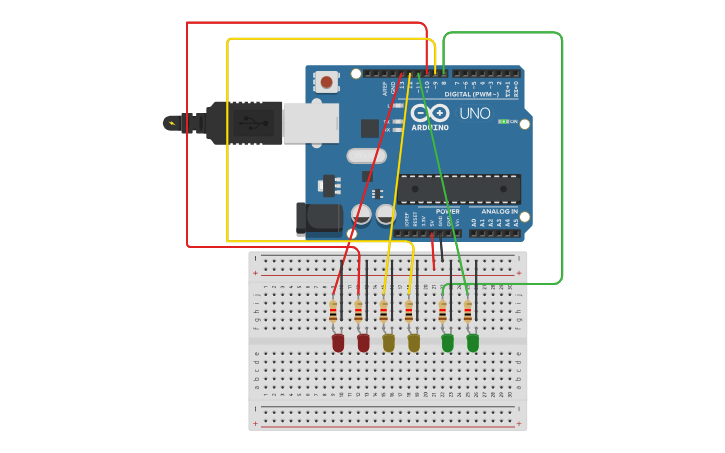 Circuit design semaforo doble, william guzman 9a | Tinkercad