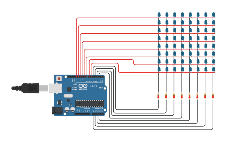 Circuit design 8x8 LED matrix - Tinkercad