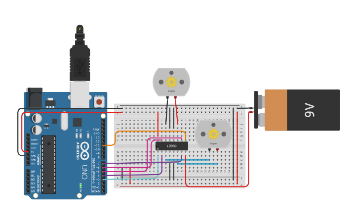 Circuit design Tarea Motores Con L293D - Tinkercad