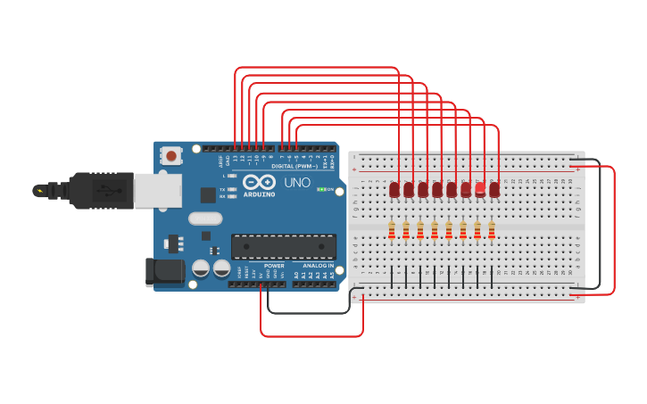 Circuit design formule 1 startlichten | Tinkercad