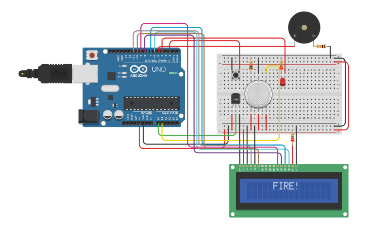 Circuit design Fire Alarm - Tinkercad