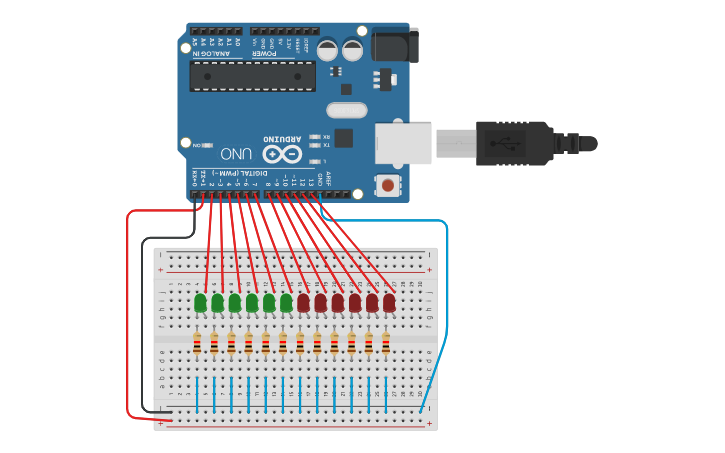 Circuit design circuito leds | Tinkercad
