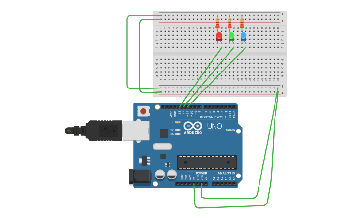 Circuit design Manejo de salidas - Tinkercad