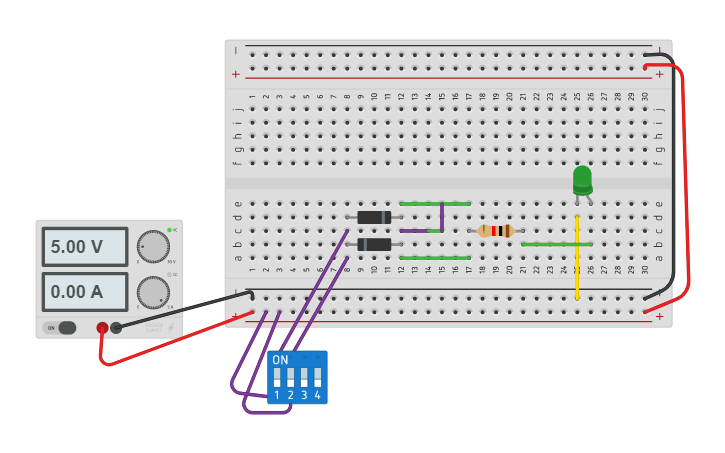 Circuit design Implemnt DRL OR gate using diode - Tinkercad