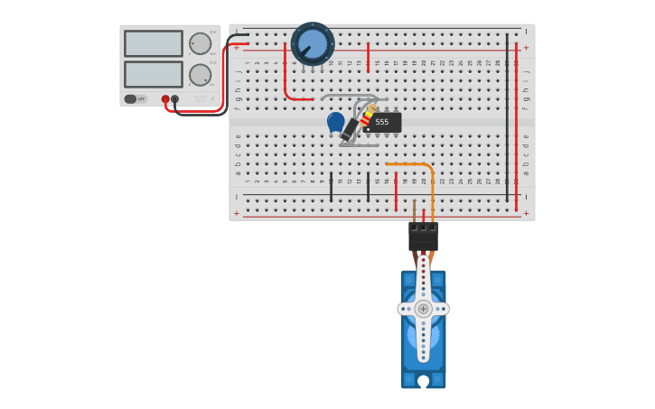 Circuit design 555 Timer Servo Controller - Tinkercad
