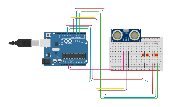 Circuit design Leds RGB - Sensor de distancia - Tinkercad