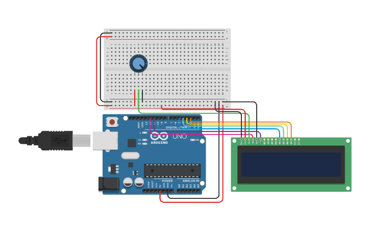 Circuit design LCD Hello World - Tinkercad