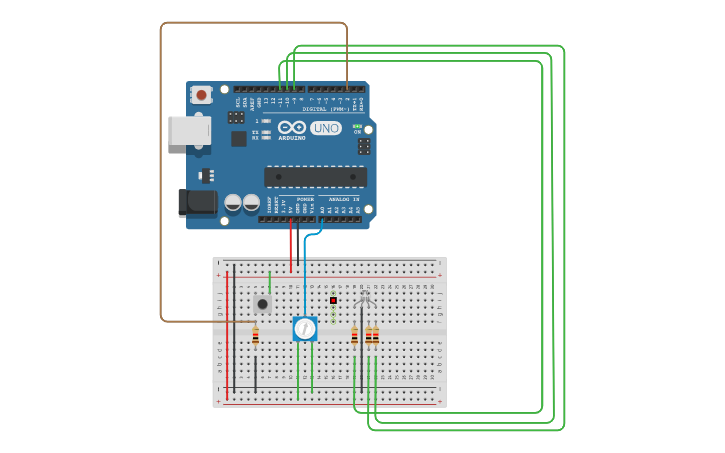 Circuit design Arduino Led button and Pot | Tinkercad