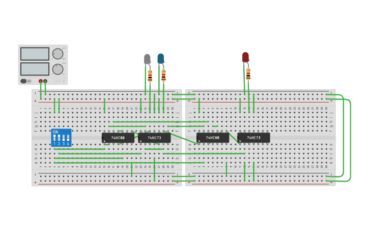 Circuit design 3 BIT ASYNCHRONOUS UP/DOWN COUNTER - Tinkercad