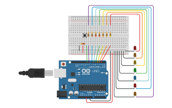 Circuit design LED Chaser - Lab 1 - Tinkercad