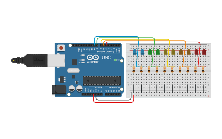 Circuit design Arduino Serie navideña - Tinkercad