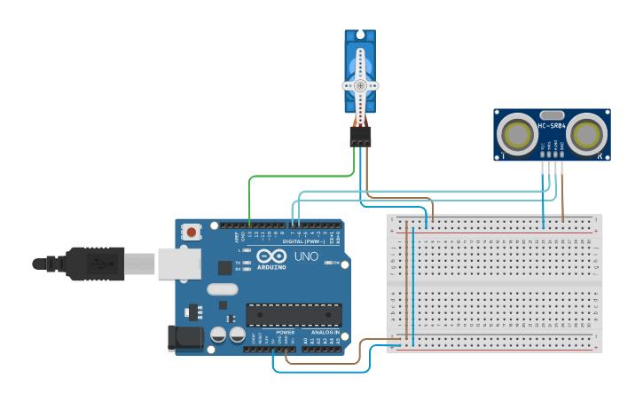 Circuit design Sensor de proximidad con un servo motor - Tinkercad