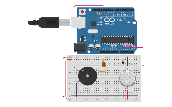 Circuit design SENSOR GAS - Tinkercad