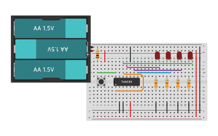 Circuit design 4 Bit Binary Counter | Tinkercad