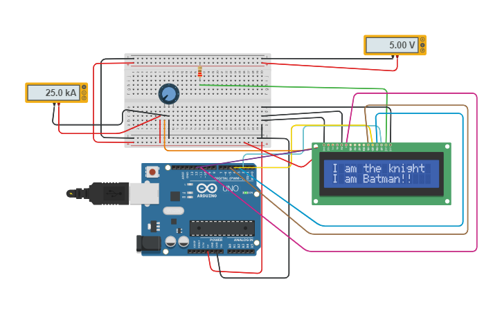 Circuit design LCD with Arduino & multimeter - Tinkercad