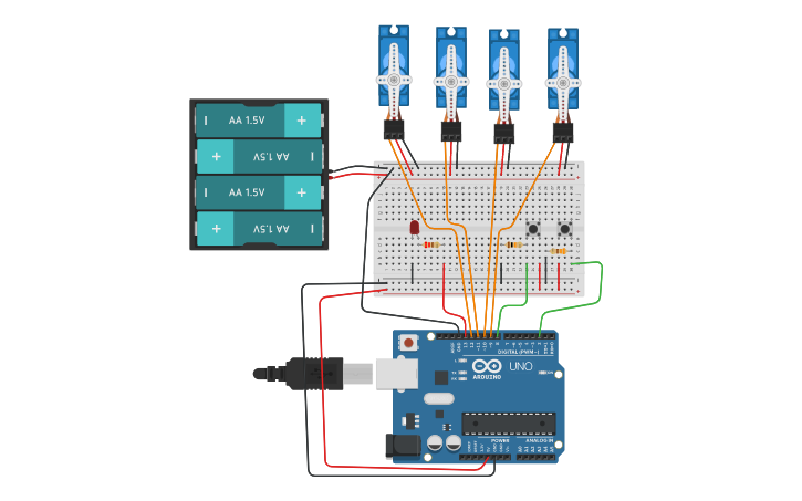 Circuit design Arduino Funcionando 4 Servos Motores - Tinkercad