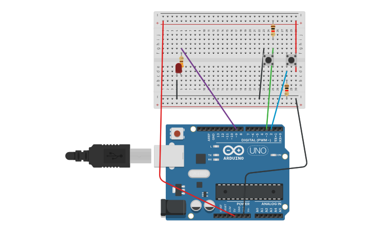 Circuit design Arduino + 2 Boutons Poussoirs + Led + Potentiometre ...