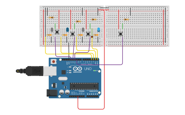 Circuit design multi input BUTTON PUSH BUTTON practical 2 E - Tinkercad