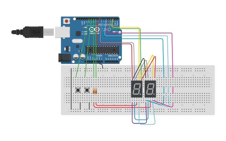 Circuit design UP-Down counter using arduino and 7 segment display ...