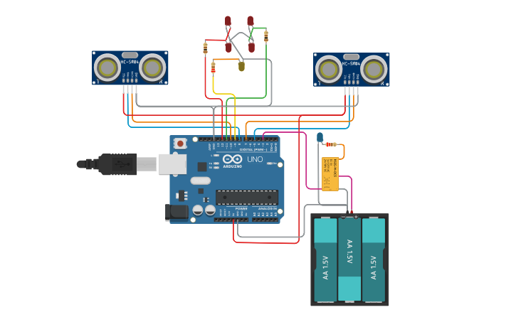 Circuit design HC-RS04 Crossing Gate Circuit with Bell - Tinkercad